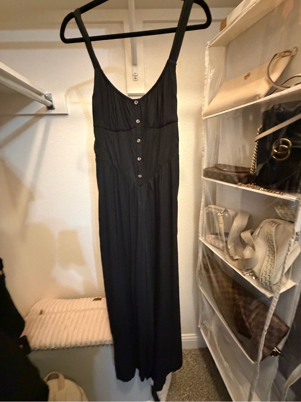 American Eagle Outfitters Black Button-Front Jumpsuit